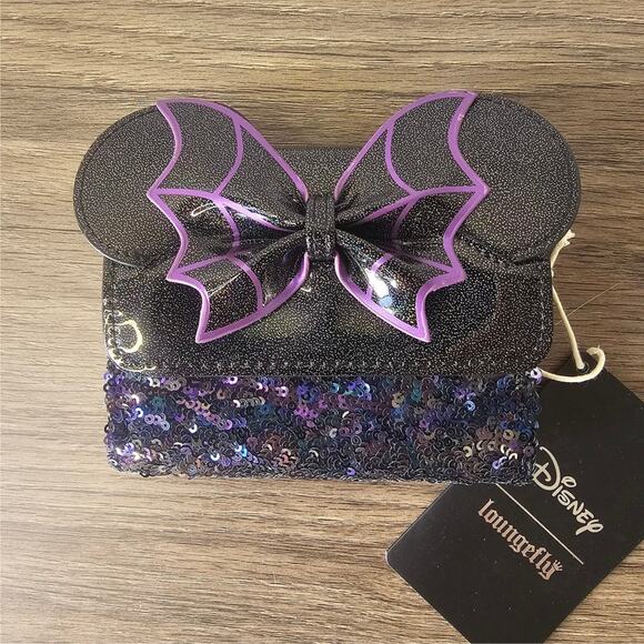 Loungefly Disney Minnie Mouse Spiderweb Sequin Flap Wallet Exclusive NWT - Picture 3 of 8